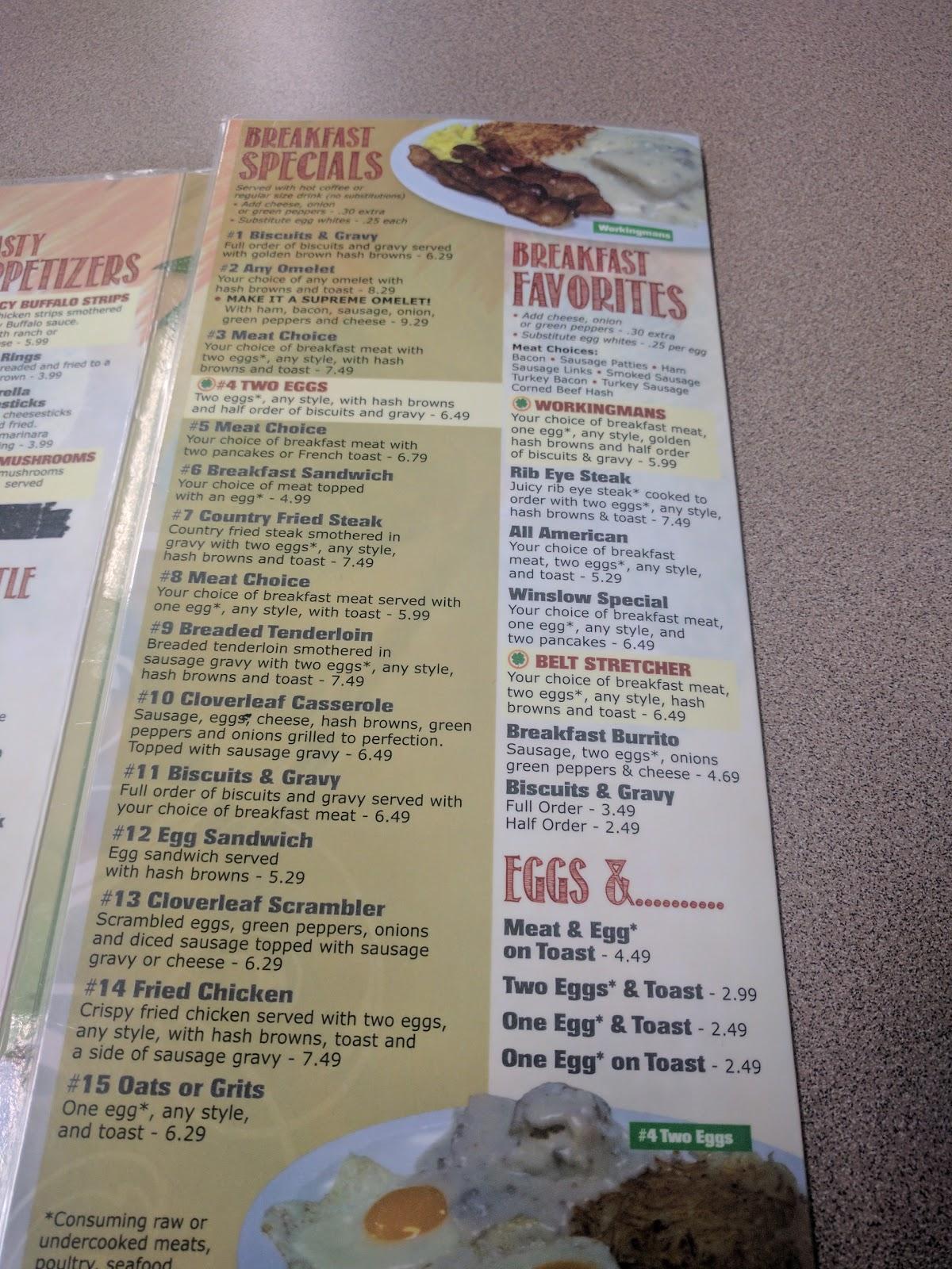 Menu at Cloverleaf South Restaurant, Bloomington