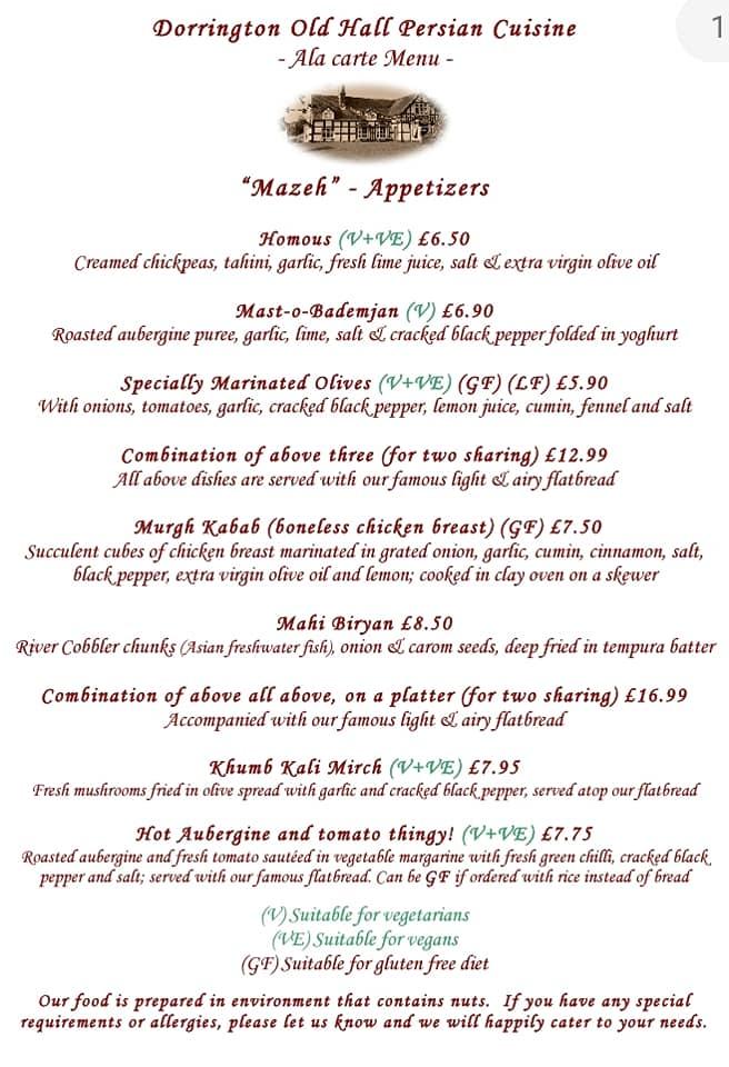Menu at Old Hall Restaurant, Dorrington