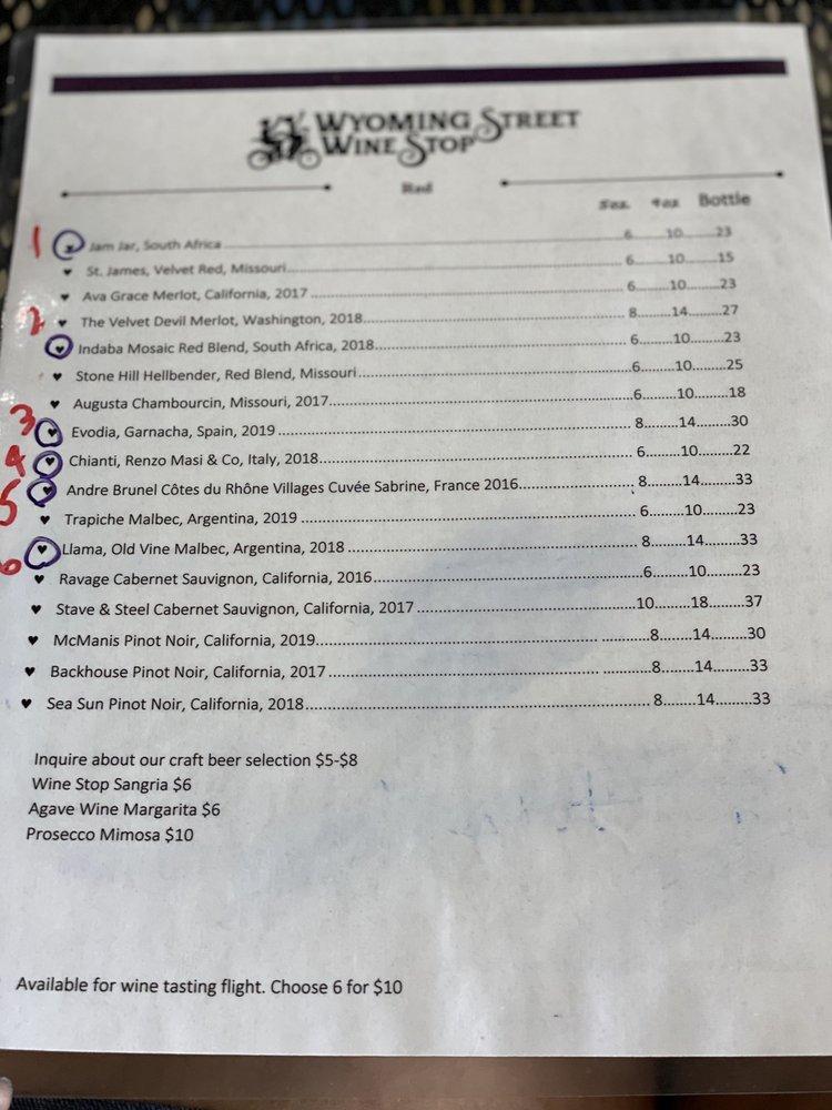 Menu at Wyoming Street Wine Stop pub & bar, Pleasant Hill