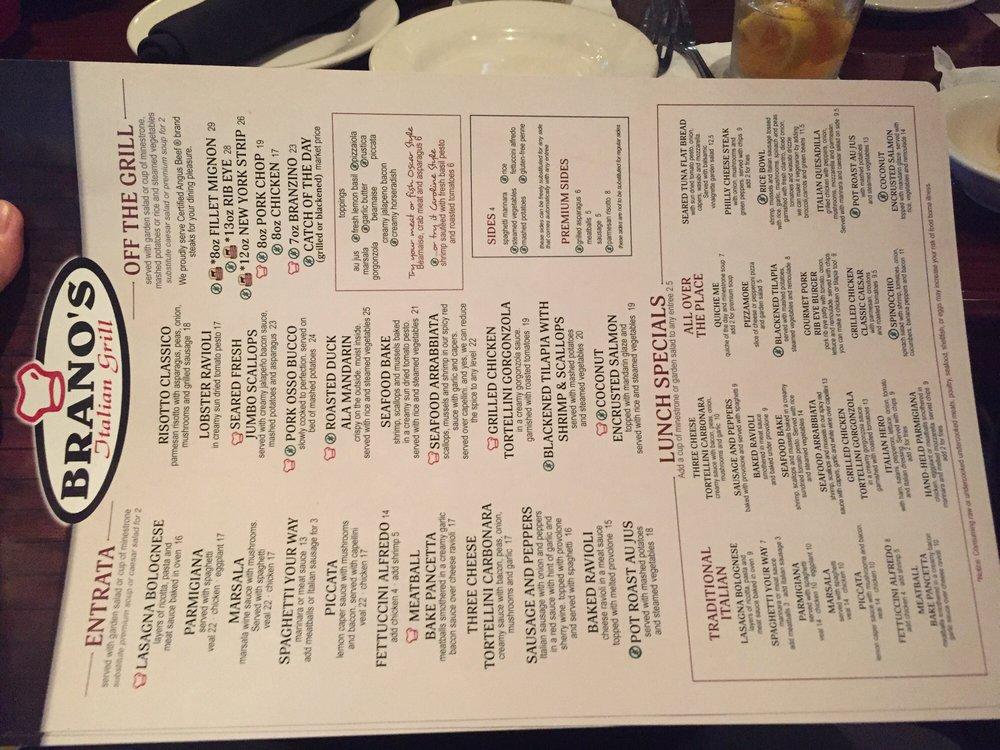 Menu at Branos Italian Grill pizzeria, Cocoa Beach