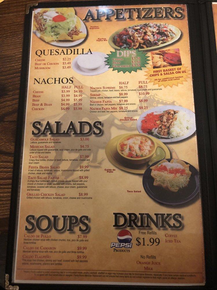 Menu at Fiesta Brava restaurant, Broken Bow