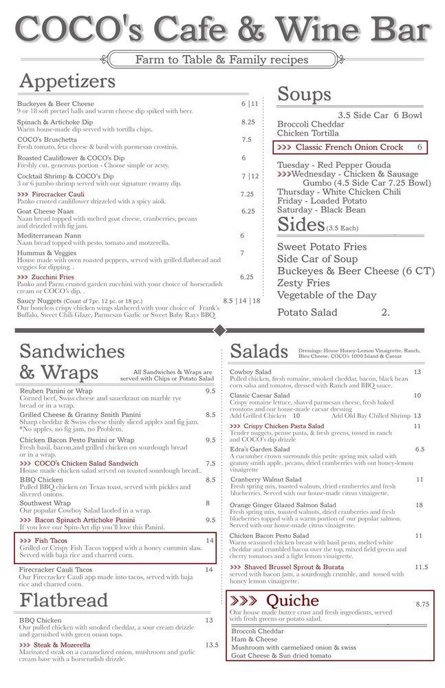 Menu at Coco's Cafe and Wine Bar, Lawrenceville