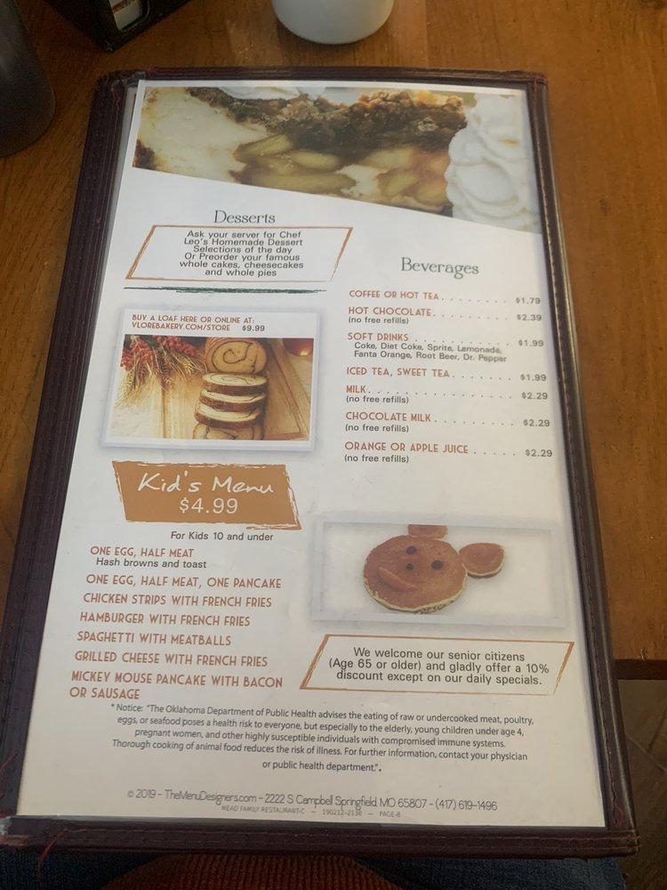 Menu at Mead Family Restaurant, USA, US70