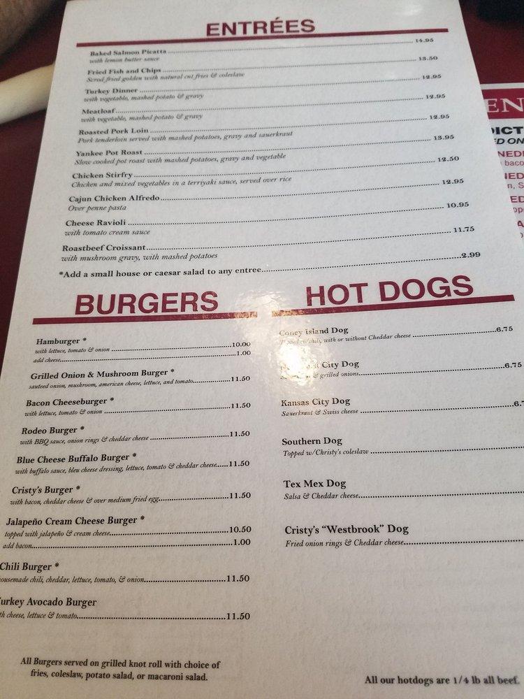 Menu at Cristy's Restaurant, Westbrook