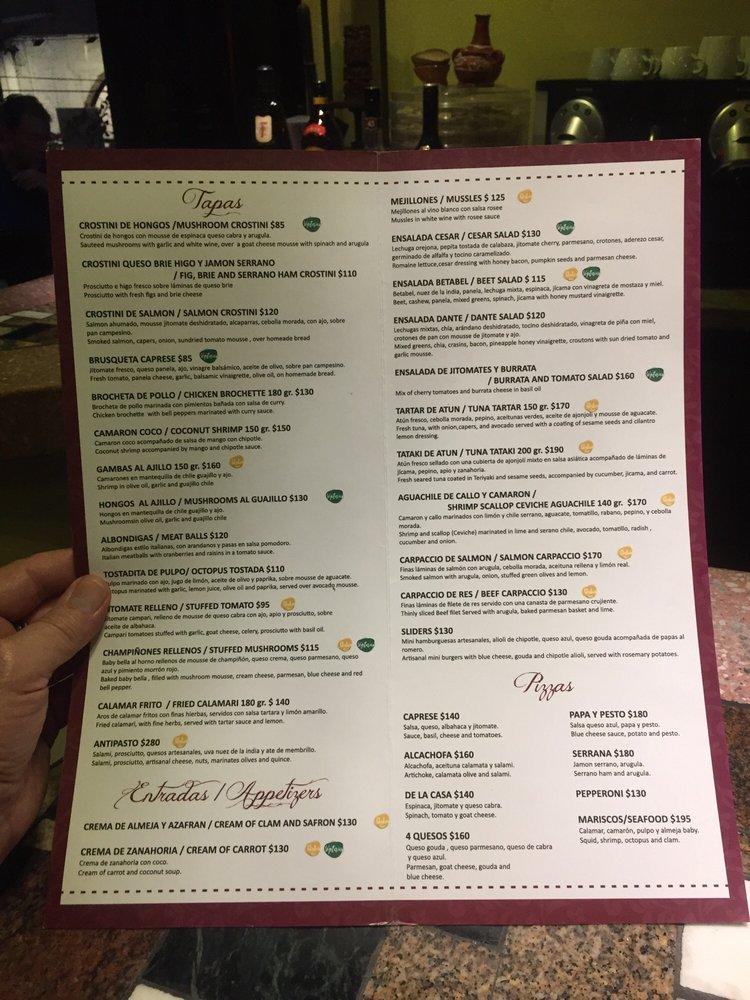 Menu at Di Vino Dante pub & bar, Puerto Vallarta, Basilio Badillo 269A