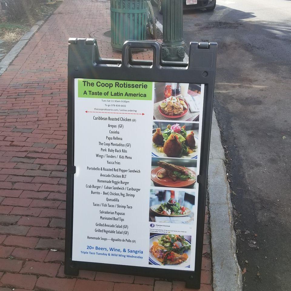 Menu at The Coop Rotisserie restaurant, Amesbury