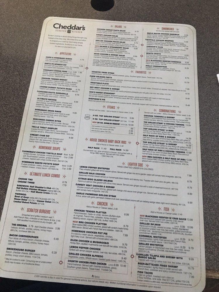 Menu at Cheddar's Scratch Kitchen restaurant, Wellington