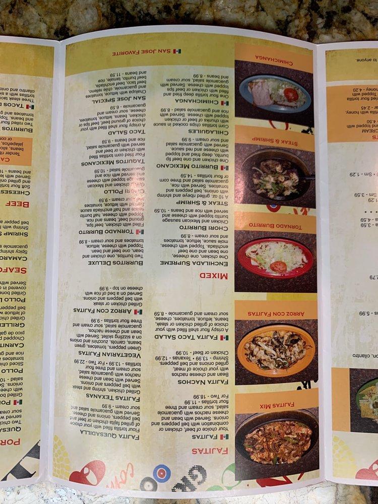 Menu at San Jose Mexican Restaurant, BatesburgLeesville
