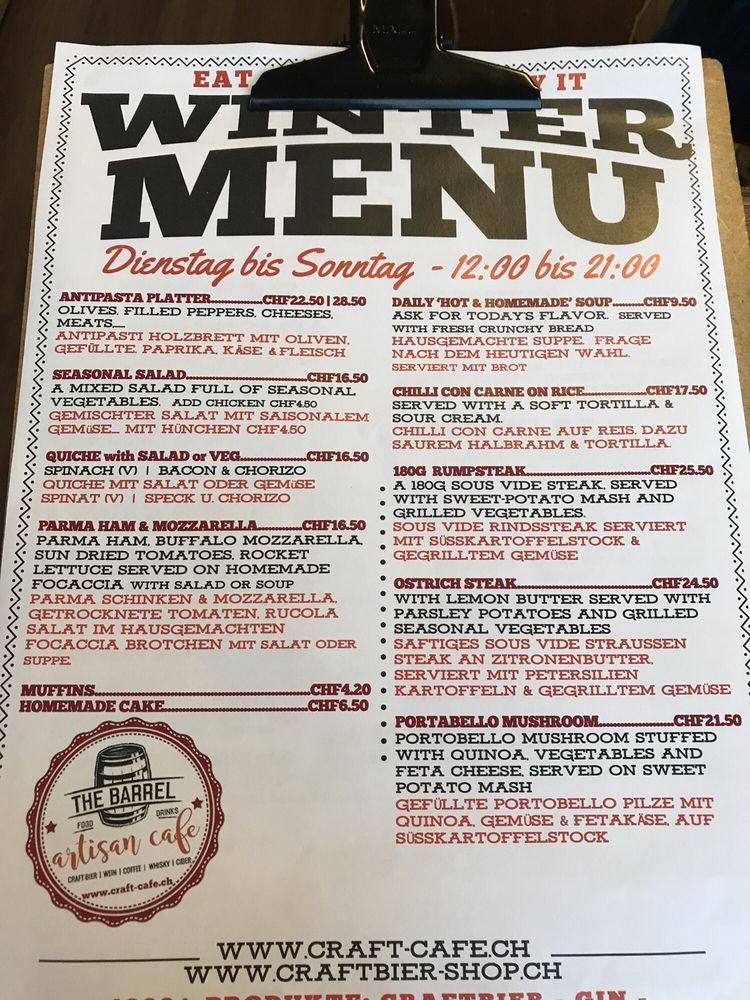 Menu da The Barrel, Interlaken