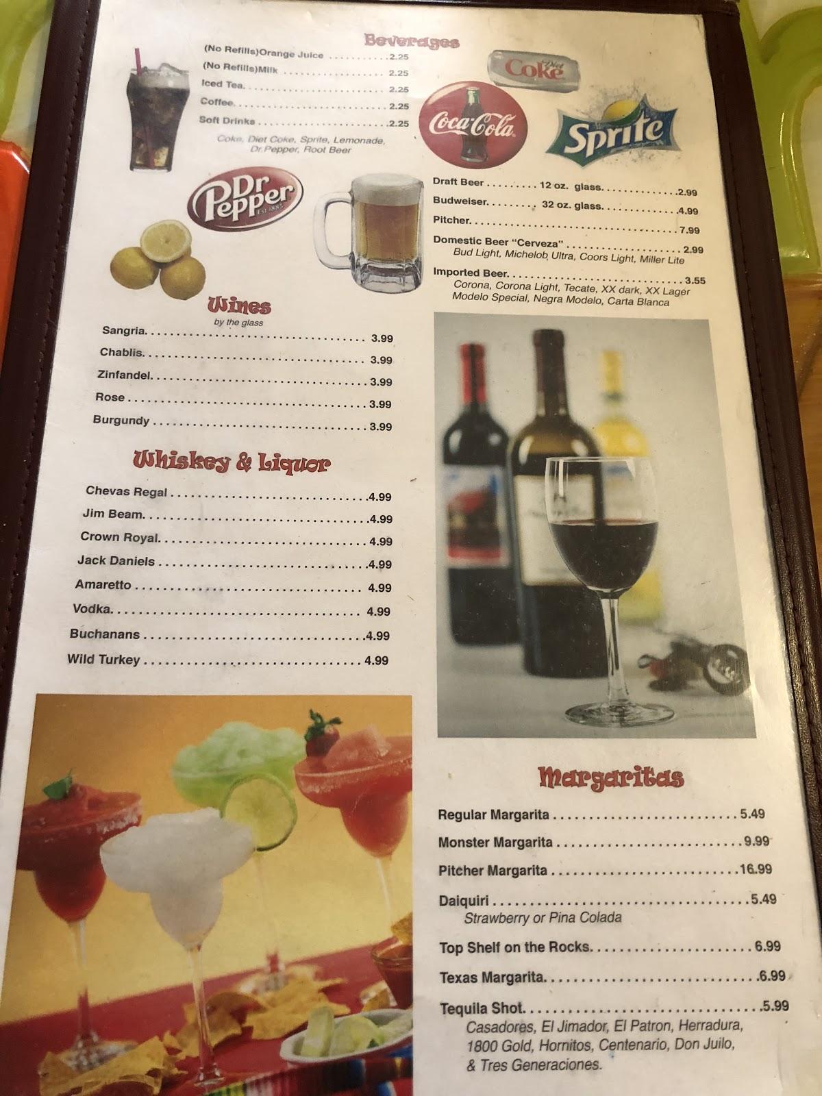 Menu at El Nopal restaurant, Natchitoches
