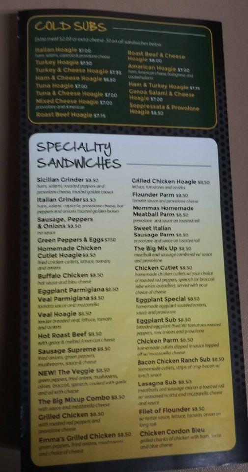 Menu at Emma's Steak & Pizza Joint pizzeria, West Deptford