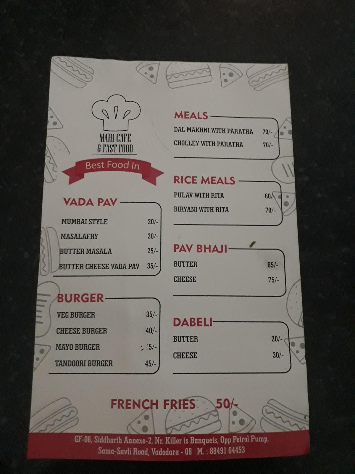 Menu at Mahi Cafe And Fast Food, Vadodara