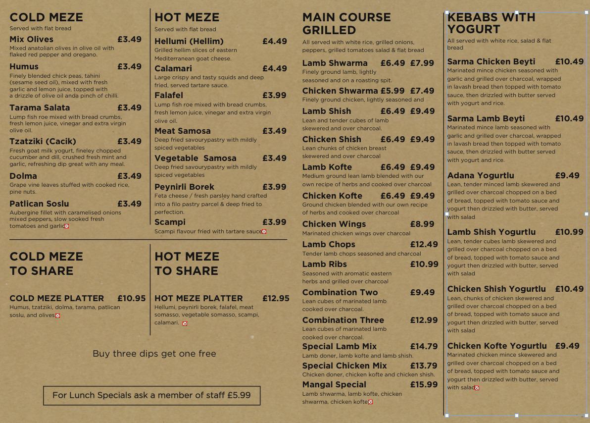 Menu at Mangal Express restaurant, Billericay