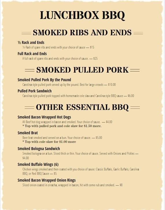 Menu at The Lunchbox in Van Wert, Ohio restaurant, Van Wert