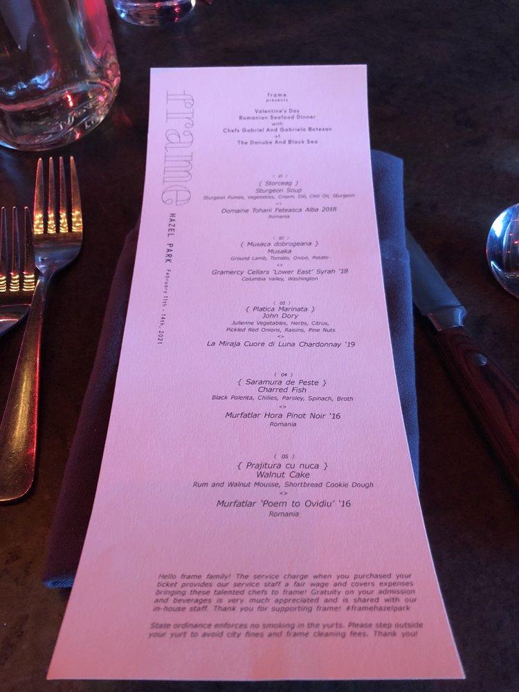 Menu at Frame restaurant, Hazel Park