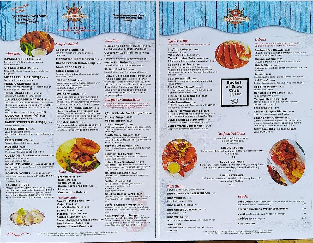 Menu at Lulu's Inne restaurant, Brightwaters