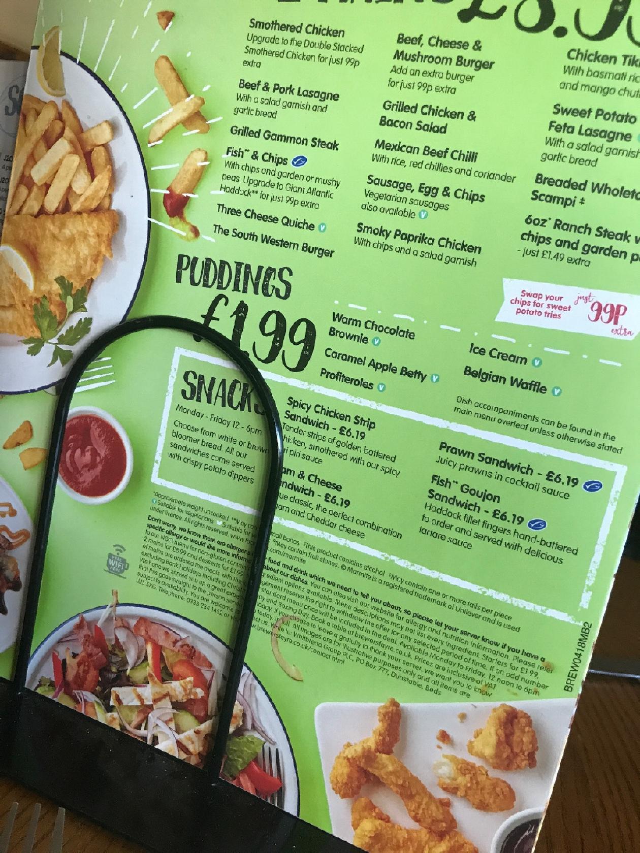 Menu at Orbital Brewers Fayre pub & bar, Cannock