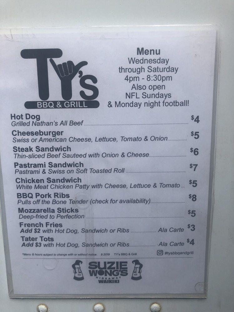 Menu at Suzie Wong's Hideaway pub & bar, Honolulu