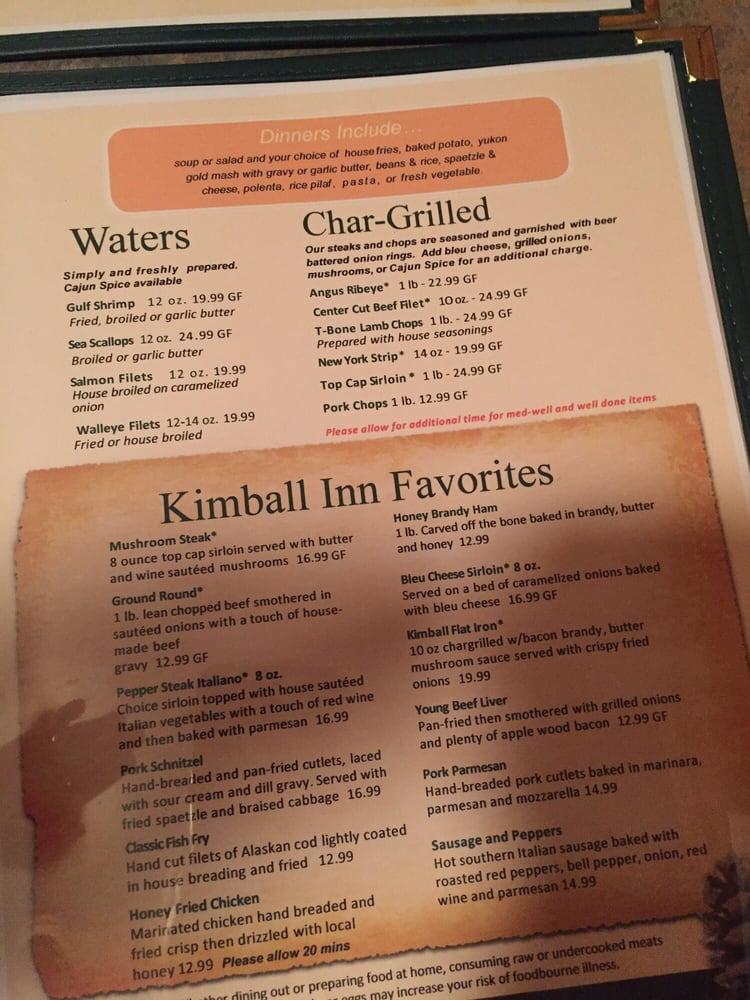 Menu at Kimball Inn Restaurant Hurley WI, USA, US2