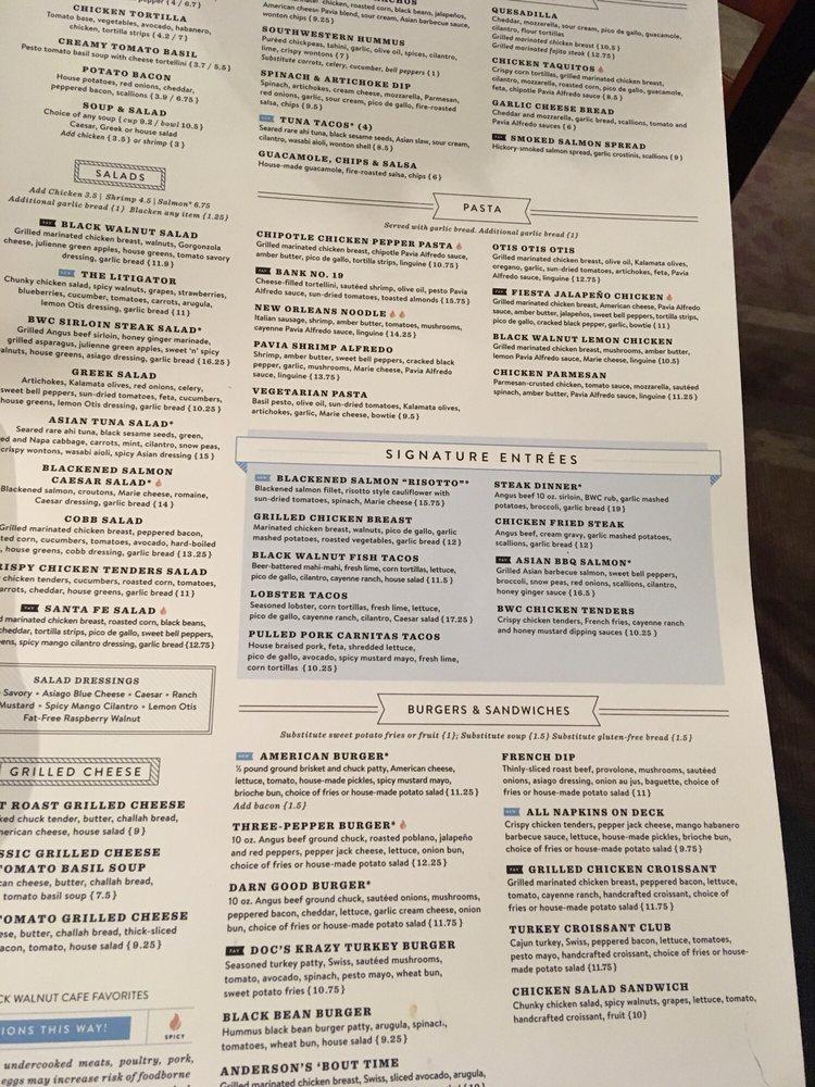 Menu at Black Walnut Cafe, Frisco