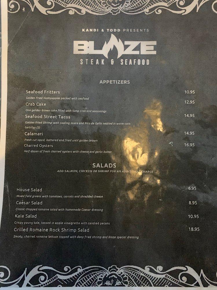 Menu at Blaze Steak and Seafood steakhouse, Atlanta