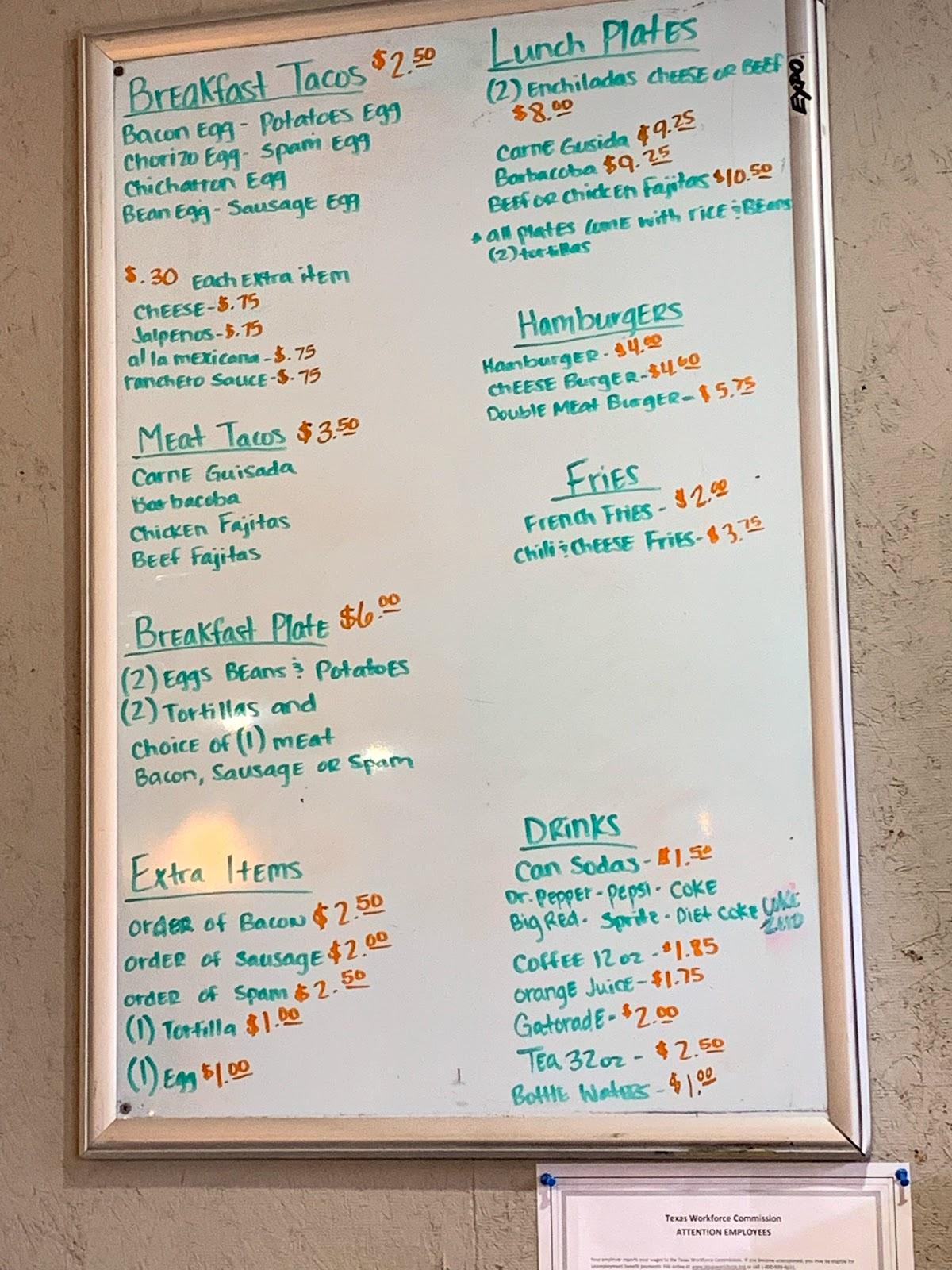 Menu at Munoz Restaurant, Runge