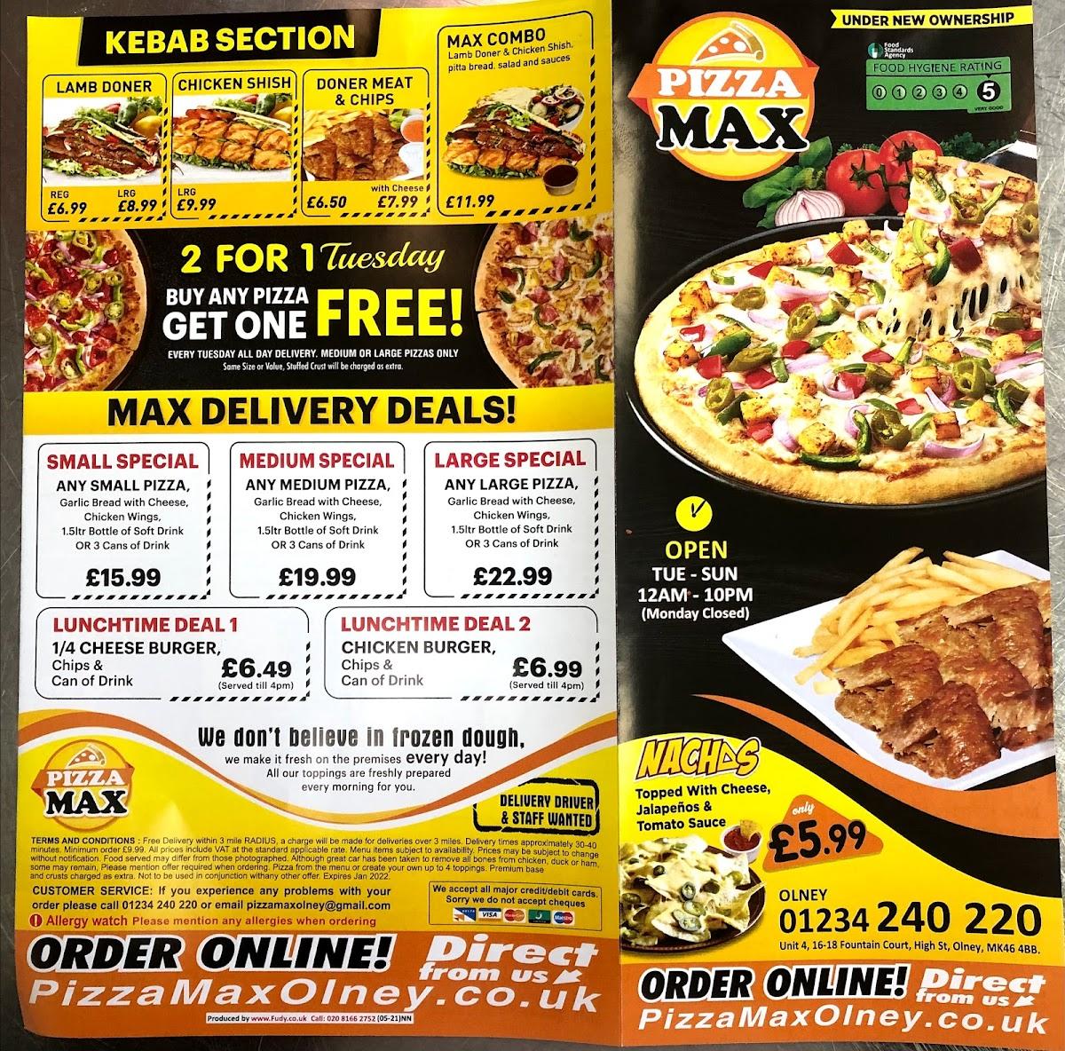 Меню пиццерии Pizza Max, Олни