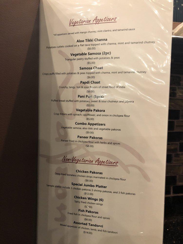 Menu at Saffron Indian Cuisine & Bar, Fairfield