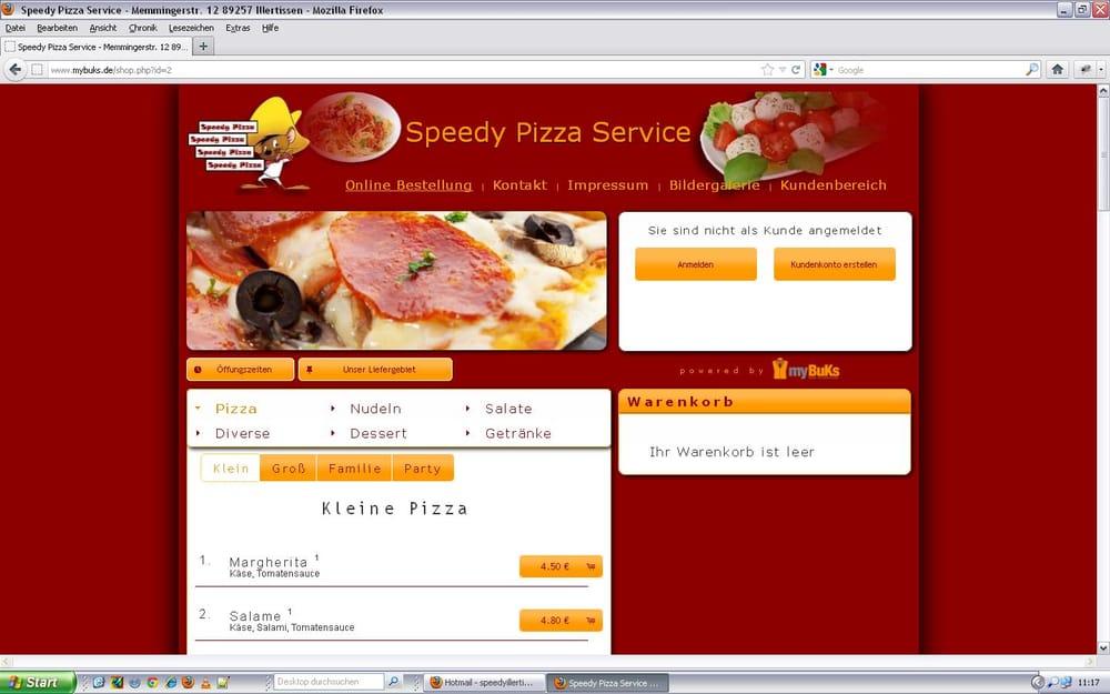 Speisekarte Von Speedy Pizza Illertissen