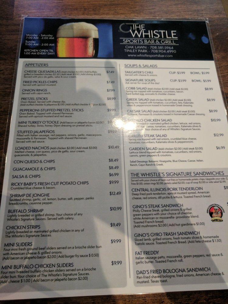 Menu at The Whistle Sports Bar & Grill, Tinley Park