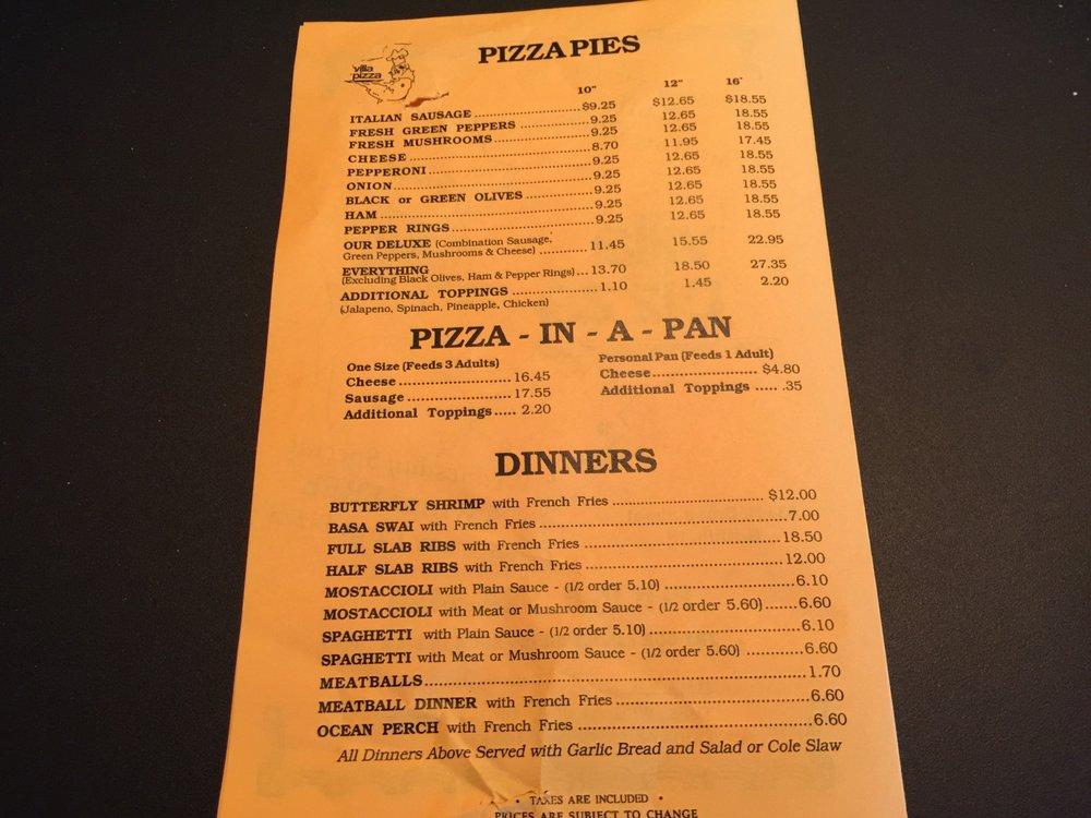 Menu at Villa Pizza pizzeria, Griffith
