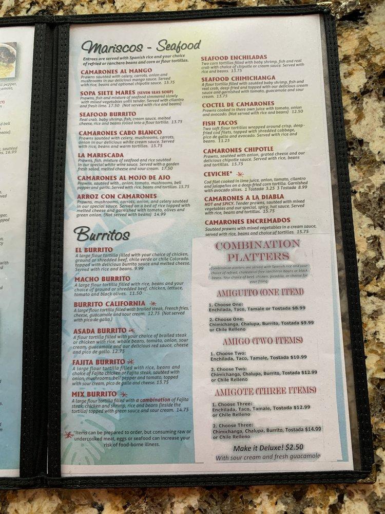 Menu at Los Cabos Tequila restaurant, Poulsbo