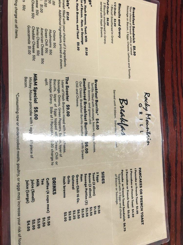 Menu at Rocky Mountain Grill restaurant, Edmond, E I 35 Frontage Rd