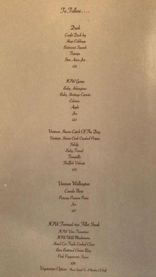Menu at Hello Sailor restaurant, Ventnor