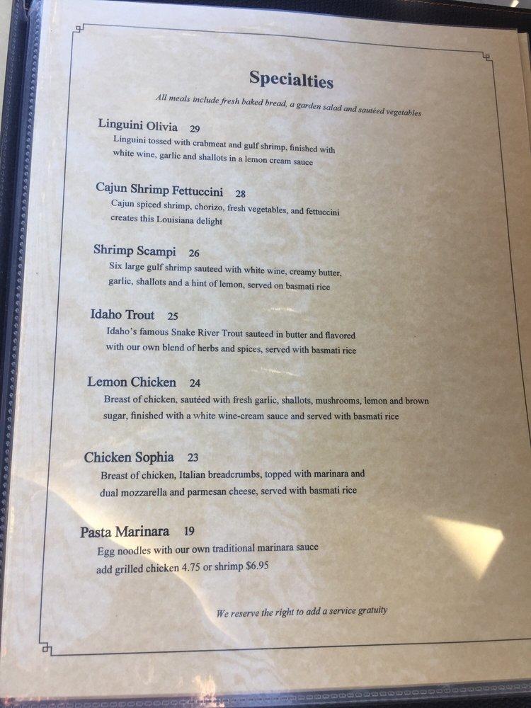 Menu at Sunset Grill steakhouse, Moab