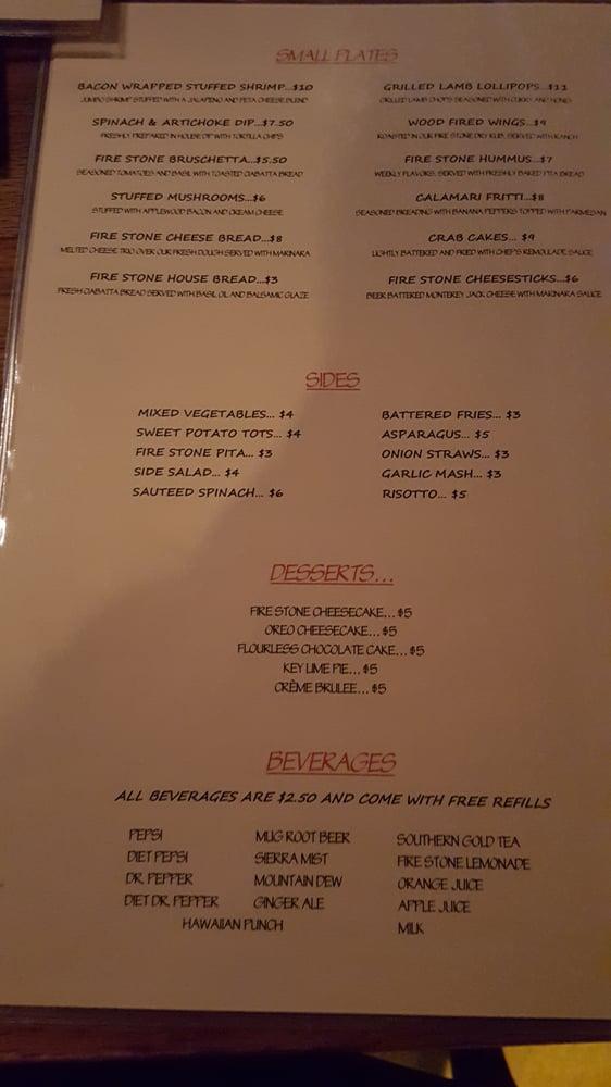 Menu at Fire Stone Wood Fired Grill pub & bar, Dothan