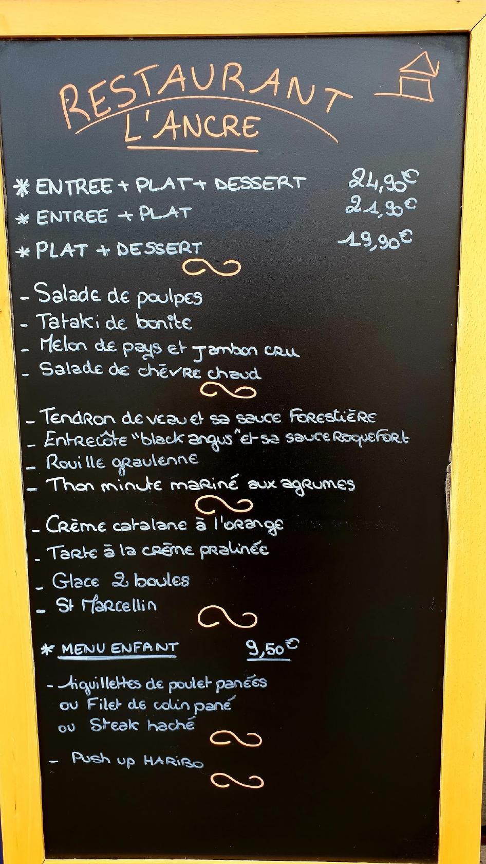 Menu Au L Ancre Restaurant Le Grau Du Roi