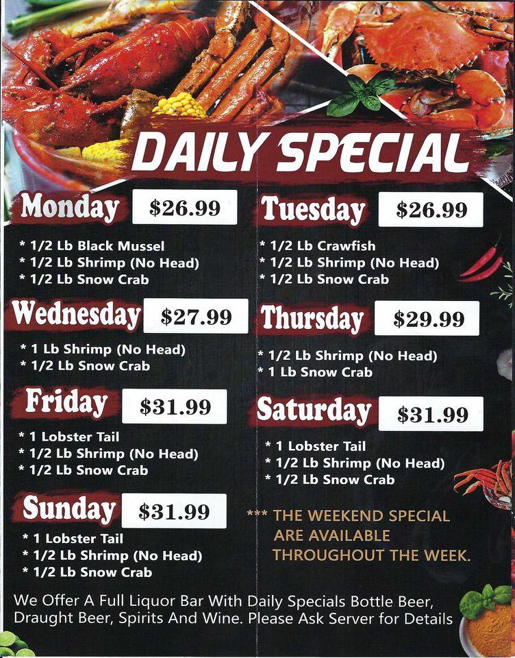 Menu at Red Crab Juicy Seafood restaurant, Greensboro