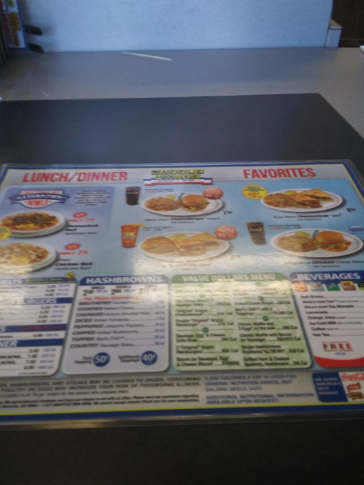 Menu at Waffle House restaurant, Moncks Corner, 309 N U.S. Hwy 52