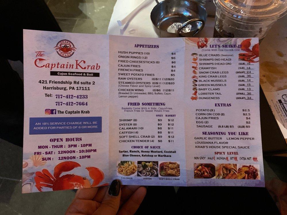 Menu at Captain Krab Cajun Seafood & Boil restaurant, Harrisburg
