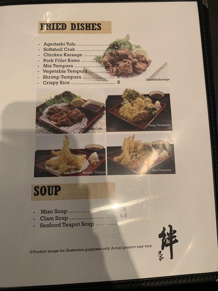 Menu at Sushi Kizuna restaurant, Aliso Viejo