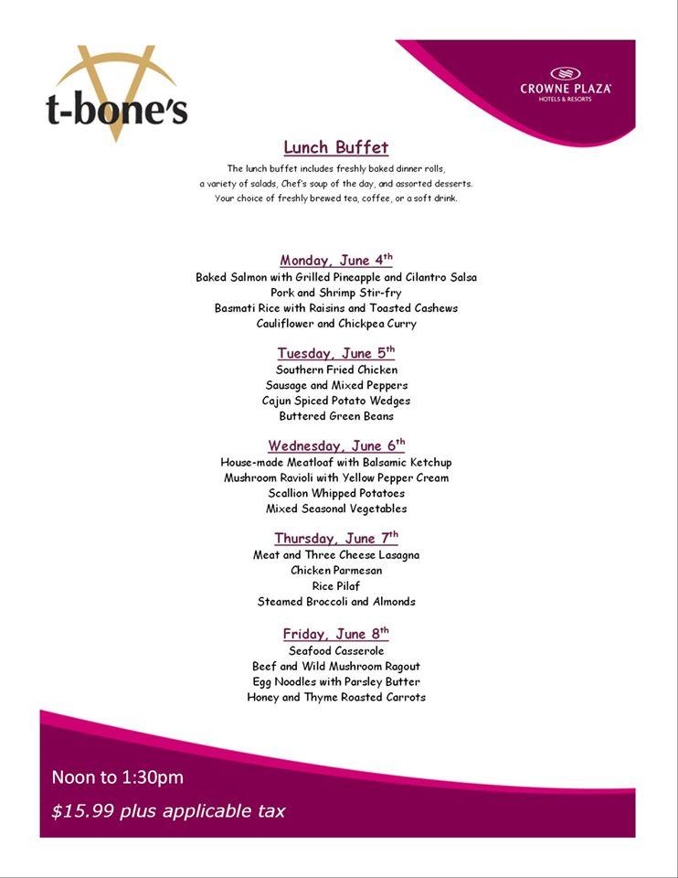 Menu at T Bones restaurant, Moncton