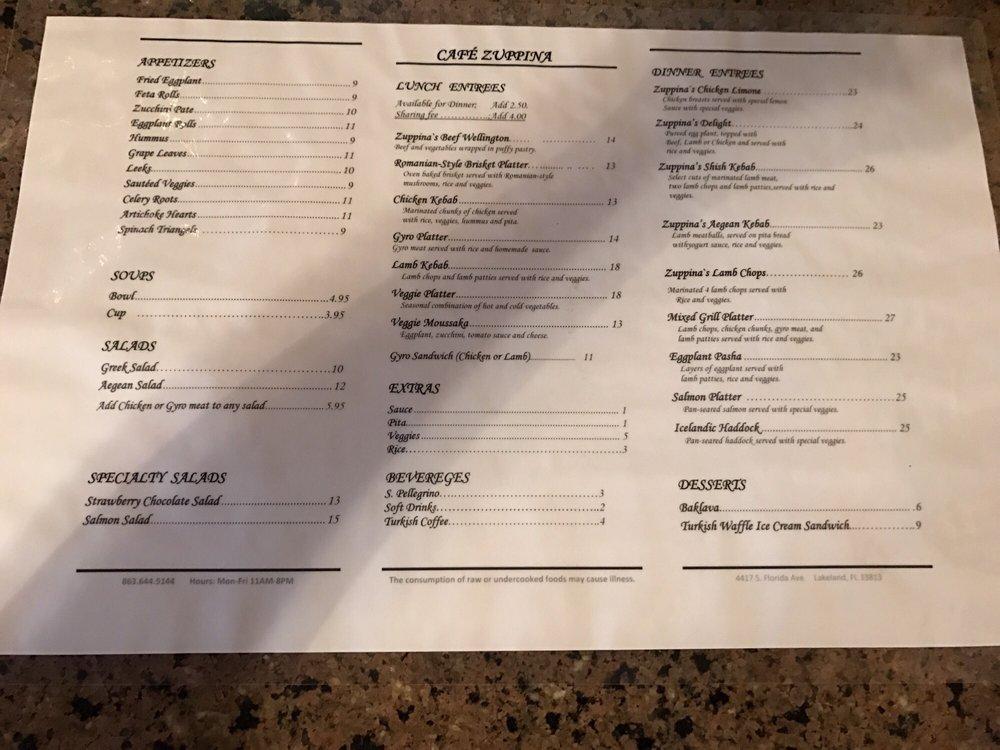 Menu at Cafe Zuppina, Lakeland, Florida Ave S