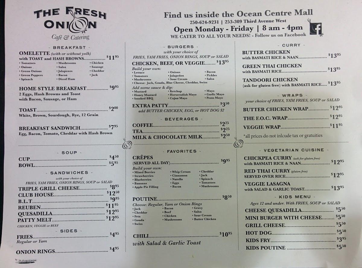 Menu at Fresh Onion Cafe & Catering, Prince Rupert