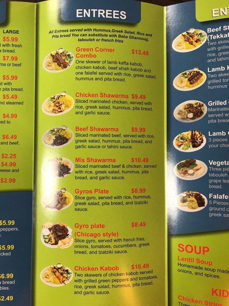 Menu at Green Corner Restaurant, Mesa