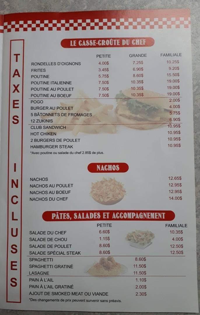 Menu au Pizza du Chef Sim restaurant, Thurso