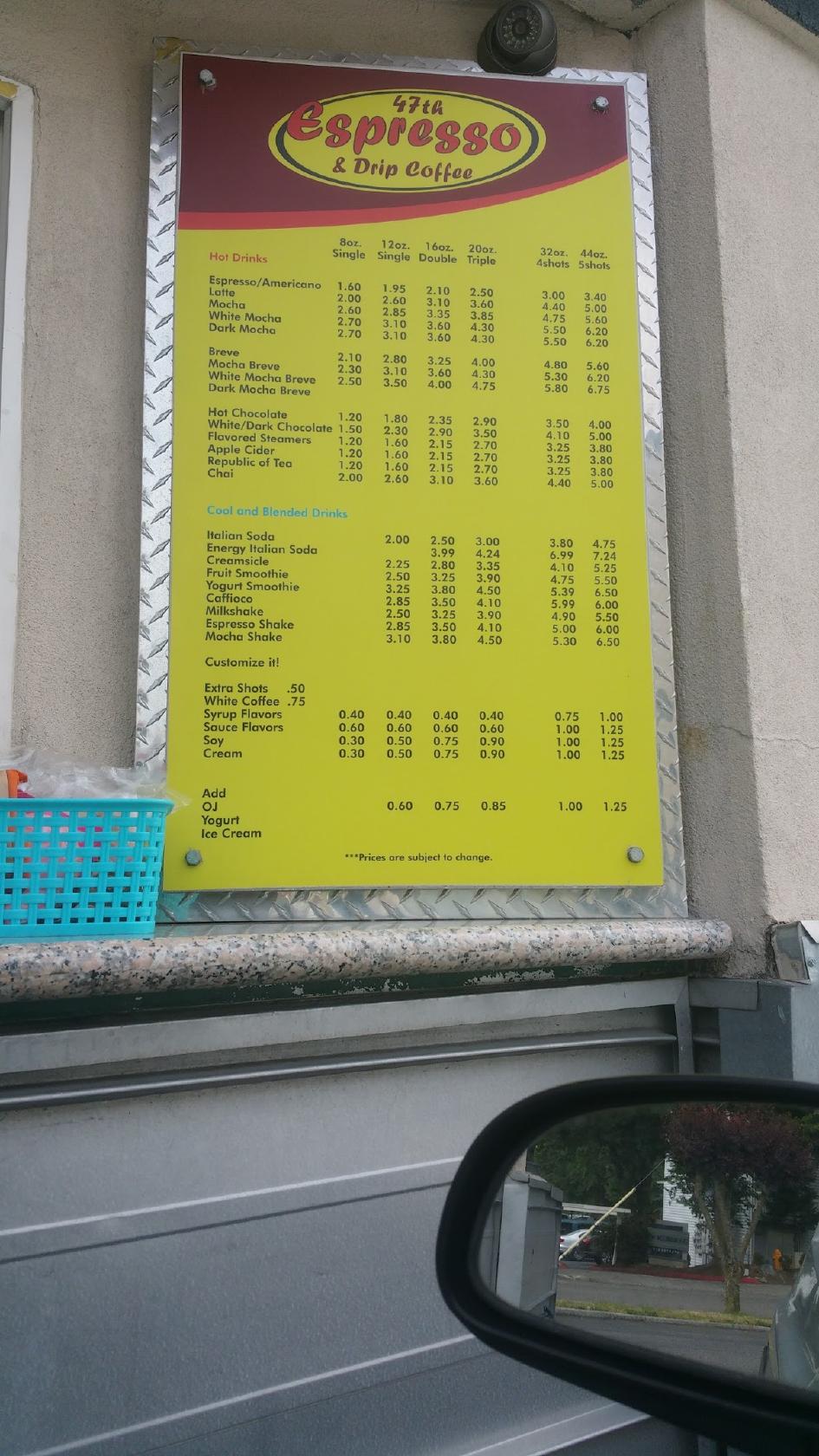 Menu at 47th Espresso and Drip Coffee pub & bar, Everett