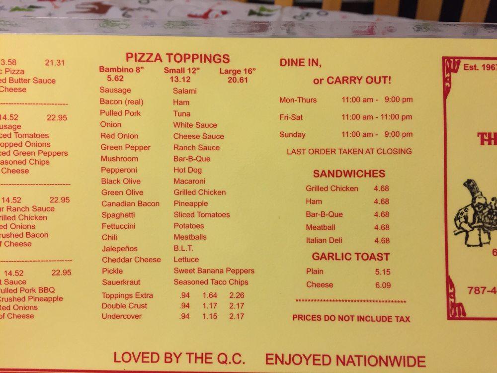 Menu at Pizza Joynt pizzeria, Milan