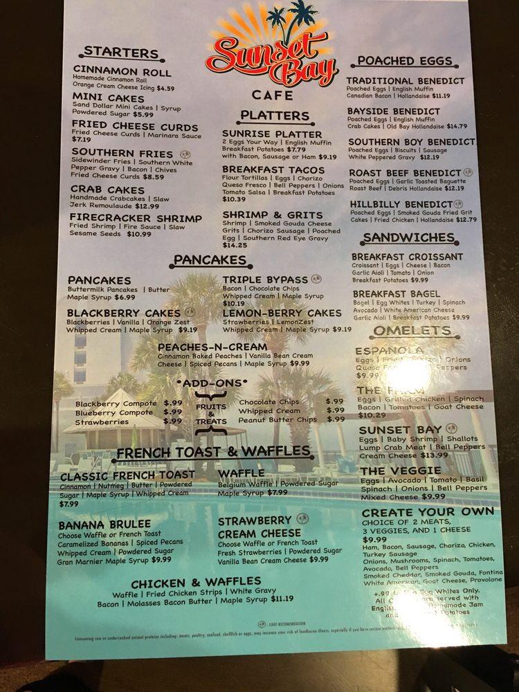 Menu at Sunset Bay Cafe, Miramar Beach, 158 Sandestin Blvd N
