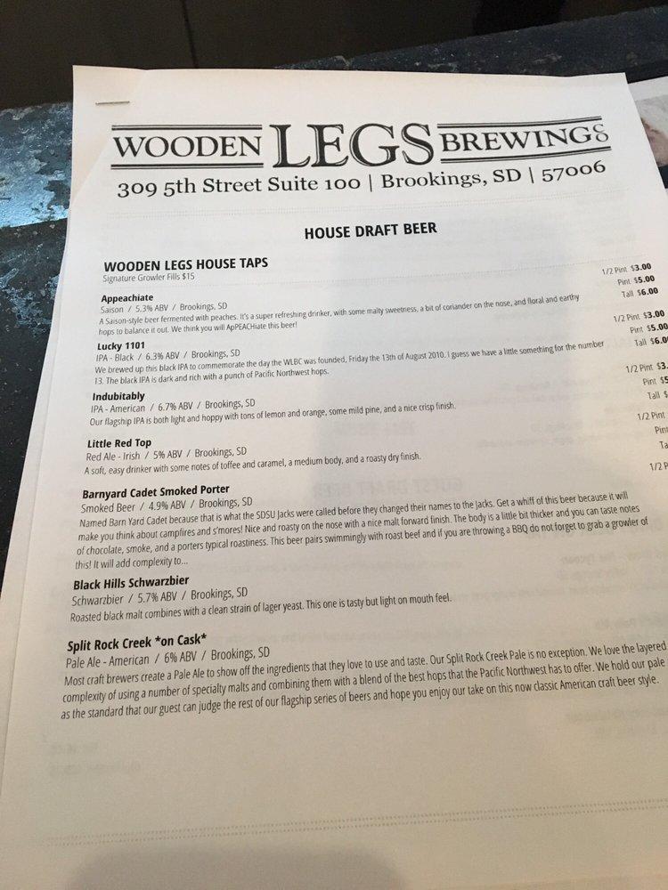 Menu at Wooden Legs Brewing Company pub & bar, Brookings